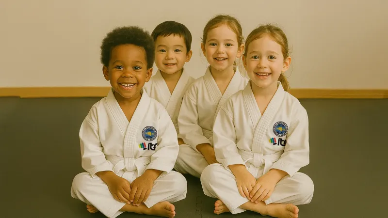 kids ages 4 and 5 with taekwon-Do uniforms