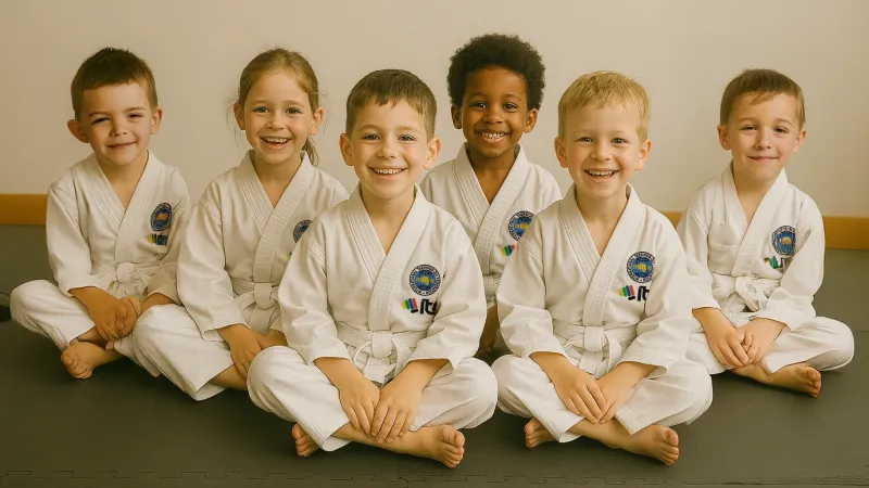 kids 6 to 8 years old wearing taekwon-Do uniform