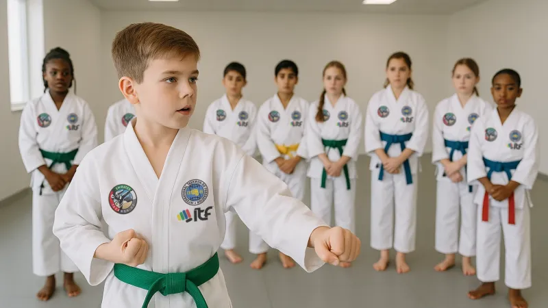 Confident Kid practicing Taekwon-Do
