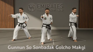 Walking stance palm hooking block (Gunnun So Sonbadak Golcho Makgi) technical reference