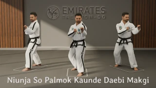 L-stance forearm guarding block (Niunja So Palmok Daebi Makgi) reference